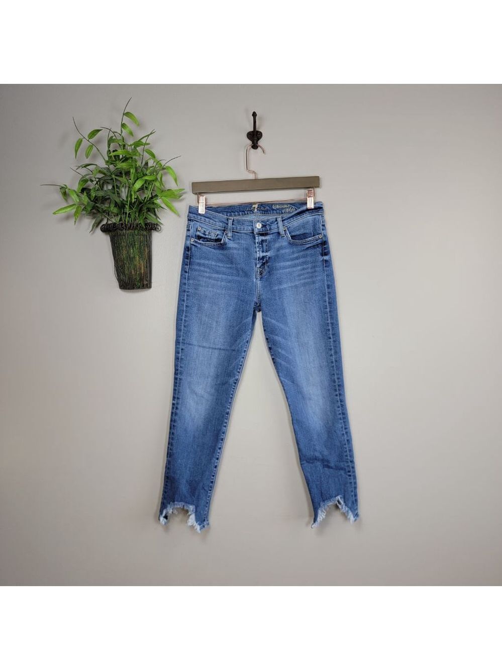 7 For All Mankind Roxanne Skinny Ankle Jeans Chewed Raw Hem Mid Rise 30 7FAM